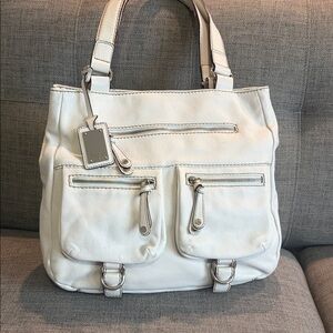 Tignanello White Leather Shoulder Bag with Silver Hardware